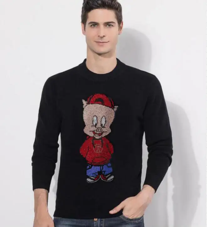 

Pullover men's brand sweater top with Diamond Rhinestone drop shipping design