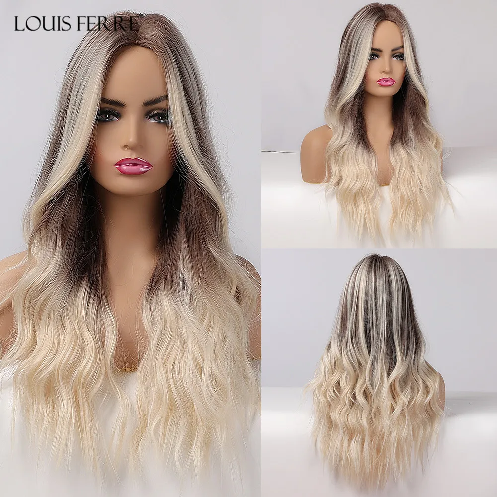 Синтетический парик LOUIS FERRE с эффектом омбре для женщин, коричневый парик из светлых волос, длинный волнистый парик, естественный вид, Термос...
