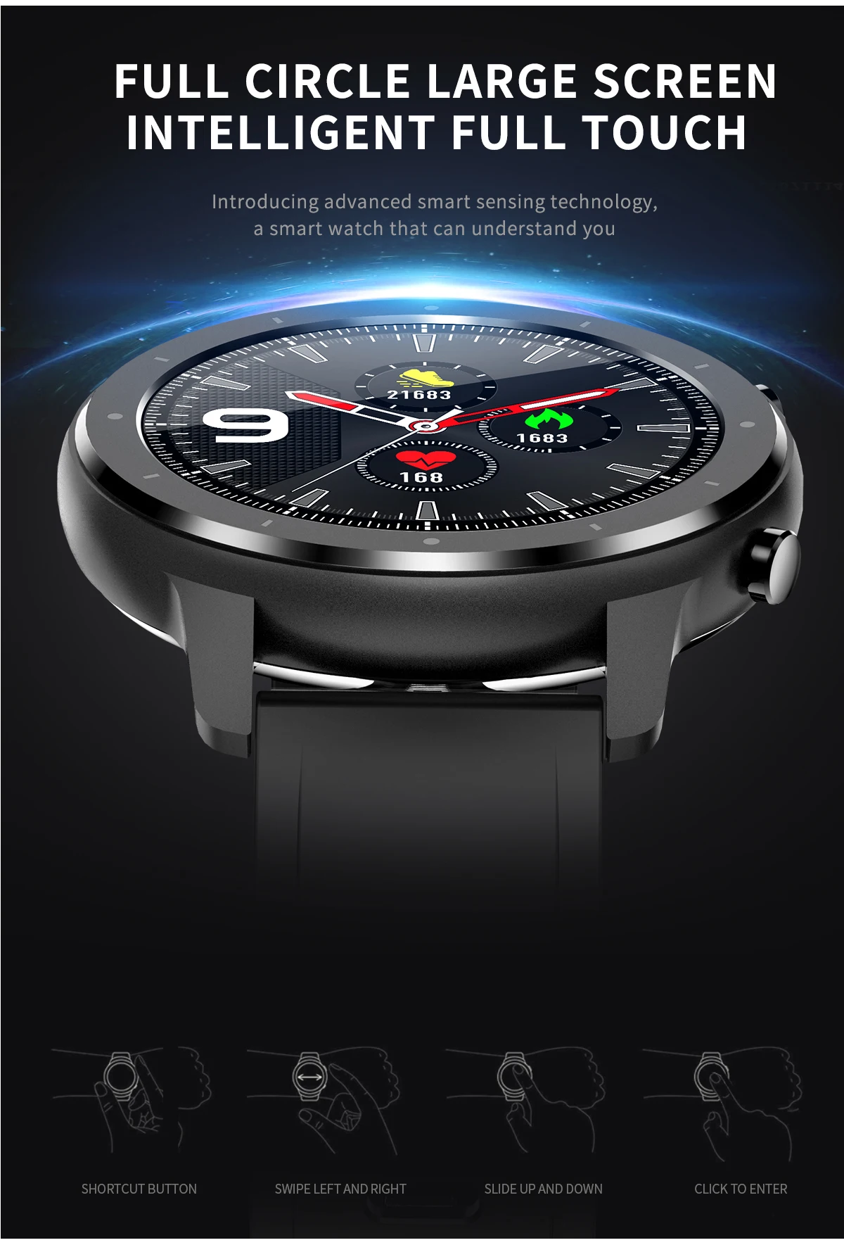 

F12 1.3inch Full Round Full Touch Screen Smart Band Watch Pedometer Smartwatch Men Women Heart Rate Monitor Bracelet