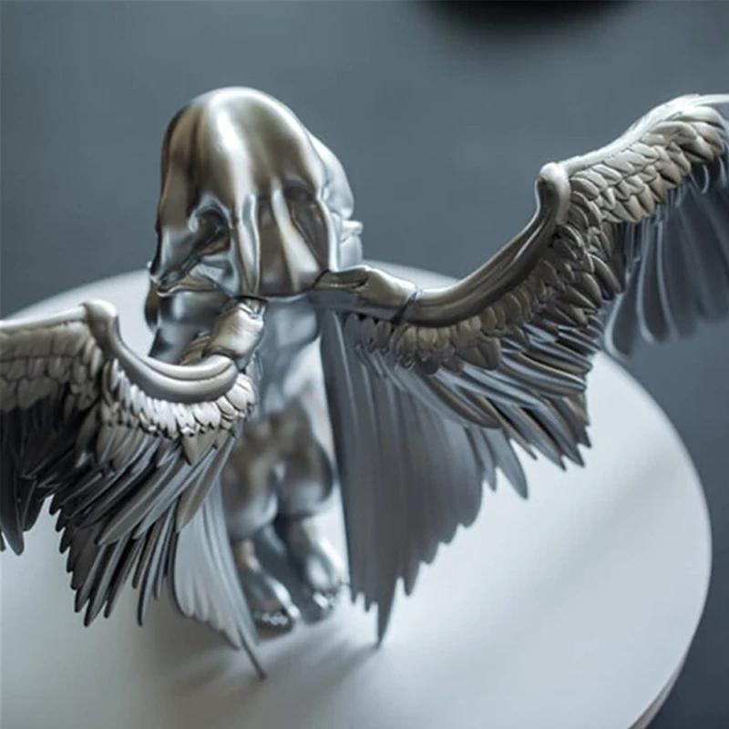 

Art Angel Female Wings Statue Woman Wings Kneeling Cloak Hat Sculpture Garden Fence Decor Angel Desktop Ornaments