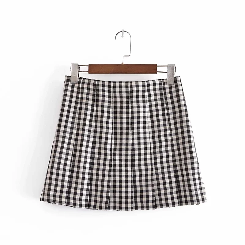 

Za Women's Skirts High Waist Mini Skirt Pleated Female Plaid Skirt Vintage Casual Girl Skirt Mujer Faldas Korean Fashion Summer
