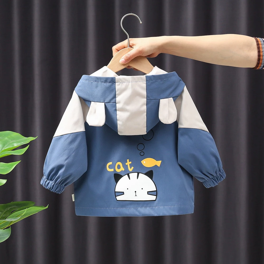 

2021 Spring Autumn Kids Coats Clothes Fashion Baby Boys Jacket Cartoon Cat Print Long Sleeve Hooded Outerwear Children Clothing
