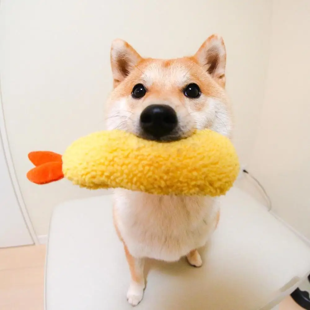 

Japanese Fried Shrimp Tempura Dog Pet Chew Bite Squeaky Toy Cute Stuffed