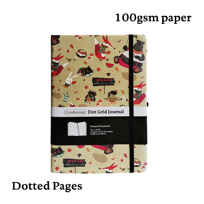 

Autumn Animal A5 Dotted Grid Bullet Notebook Travel Journal Hardcover 100gsm Planner Diary