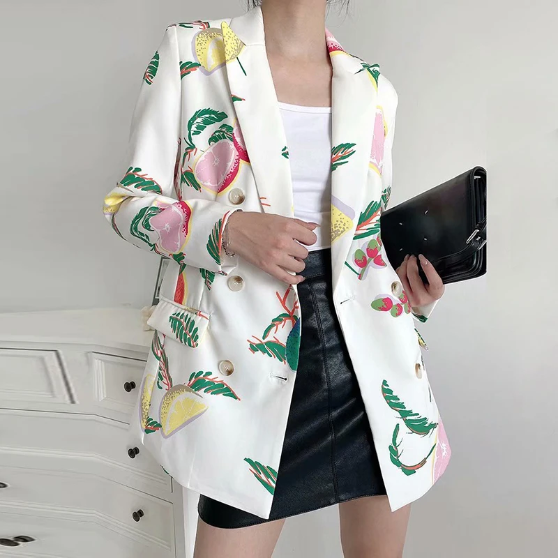 

Women's casual printed blazer, notched long-sleeved color straight women's jacket, 2021 spring fashion new za