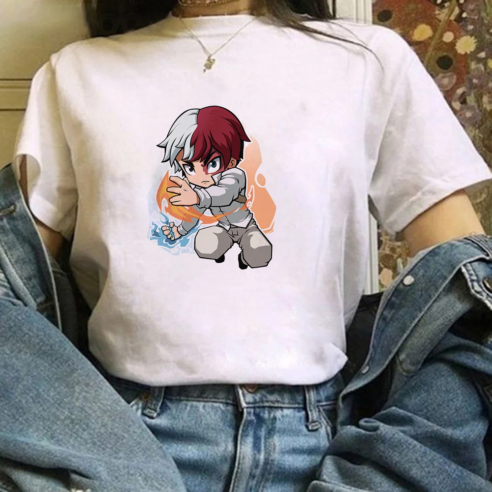 

My Hero Academia Harajuku Cartoon Japanese Anime Todoroki Shoto Print Short Sleeve Female Clothes Streetwear Casual T-shirts