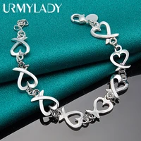 urmylady 925 sterling silver love heart charm chain bracelet for wedding engagement party women fashion jewelry