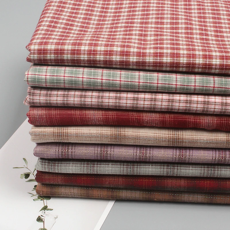 

145x50cm Colored Plaid lattice Yarn-Dyed Cotton Fabric Shirt Dress Garment Material Home Decoration Cloth 200g/m