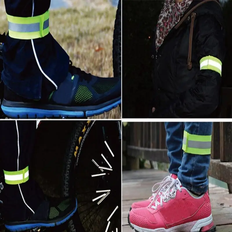 Зеленый высоковидимый двойной светоотражающий браслет для бега ночной езды на