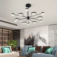 minimalist modern creative black iron led multi head chandelier for bedroom living dining room indoor retro nordic decor light