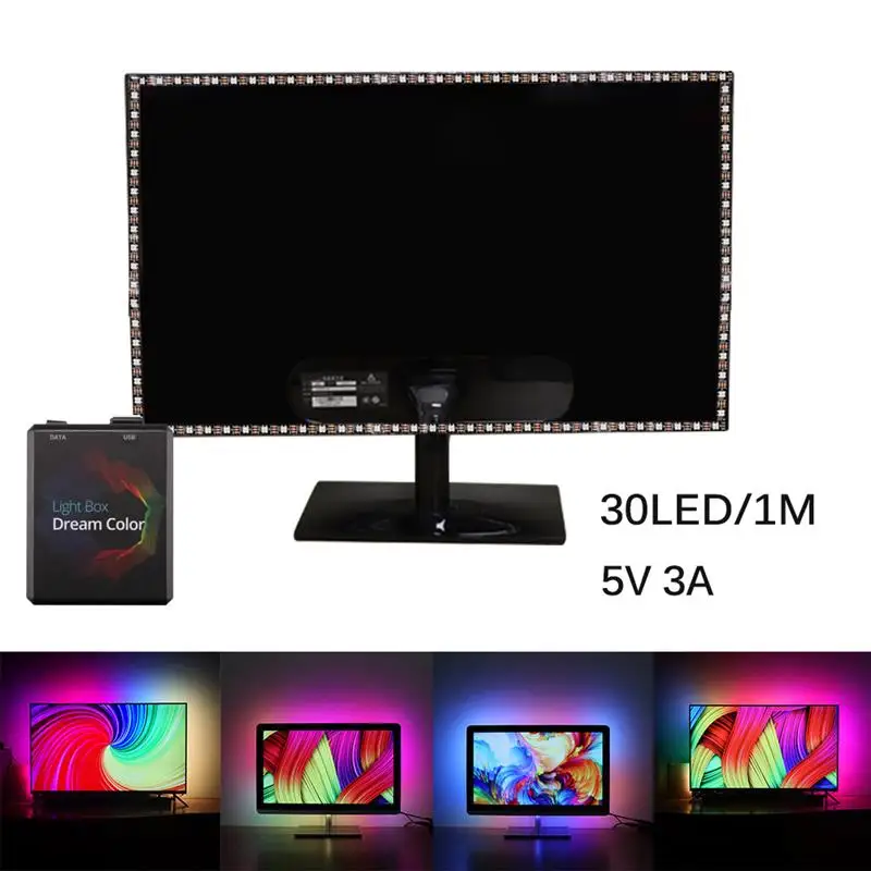 changeable 2 м 3M 4M 5 м 5050 Ambi светильник-ТВ RGB USB Светодиодная лента Светильник Настольный ПК экран тыловая подсветка комплект цифровых светодиодных лент - Испускаемый цвет: changeable