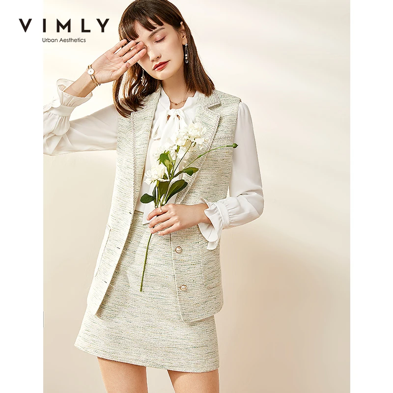 

Vimly Outfits For Women Elegant Office Lady Turn Down Collar Single Breasted Vest High Waist Skirt Two Piece Set Women F0061