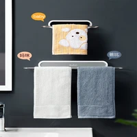 multifunction punch free stainless steel single folding towel rack kitchen non perforated hanging rod cabinet door rag hanger