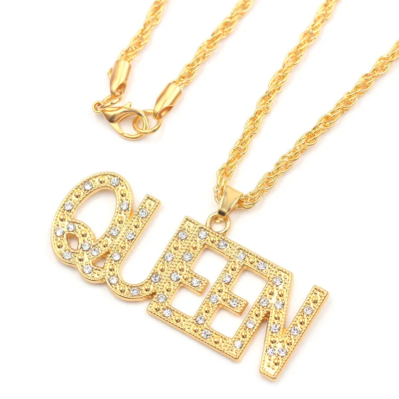 Ожерелье в стиле хип-хоп с золотой надписью Queen King золотая цепочка