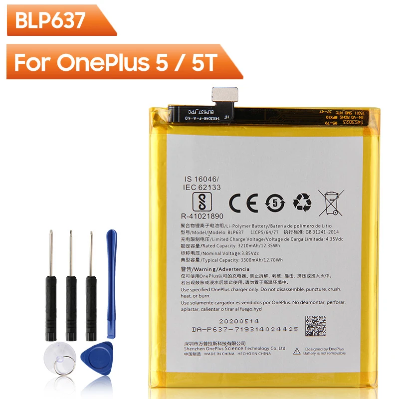 Оригинальный сменный аккумулятор для телефона OnePlus 1 2 3T 5 5T 6 6T 7 Pro 7T BLP657 BLP637 BLP597 BLP685