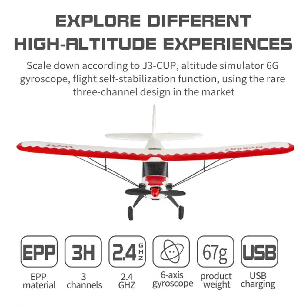 

W01 2.4G 3CH Electric RC EPP Glider Airplane Six-axis Gyroscope RTF Right Hand Throttle With Transmitter Gifts For Beginners