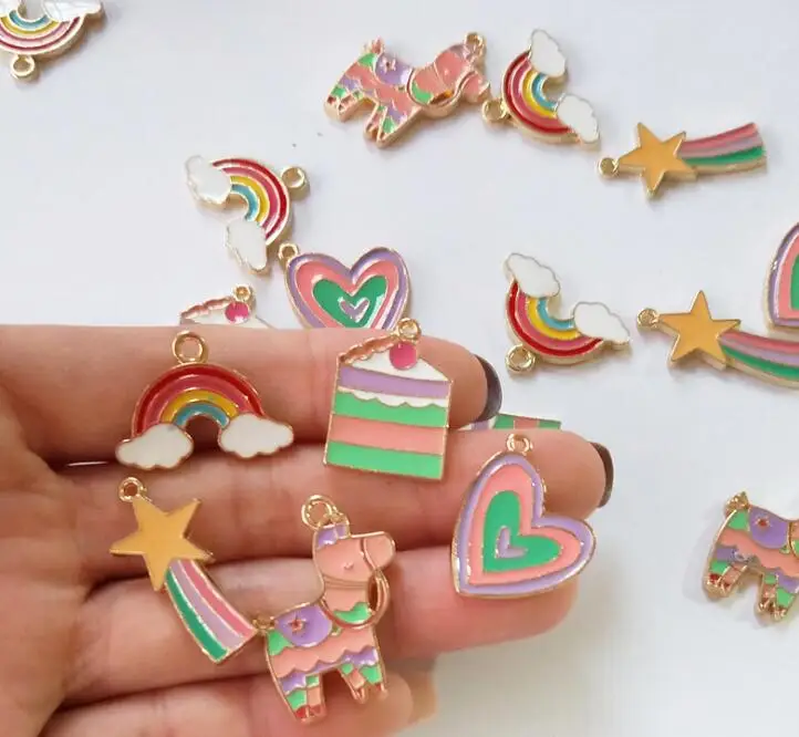 10 шт. радужные ламы торт Любовь Сердце кактус ожерелье эмалевые бусины подвеска