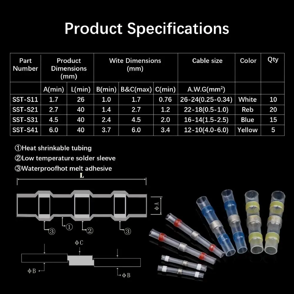 200 шт. Термоусадочные Провода соединители для припоя рукава водонепроницаемые