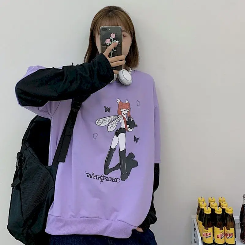 Хлопковая футболка в стиле Харадзюку осенние женские топы с длинным рукавом