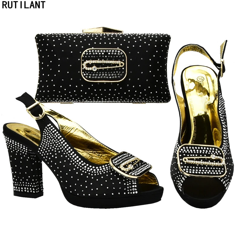 Женская обувь в итальянском стиле комплект из обуви и сумки украшенные стразы