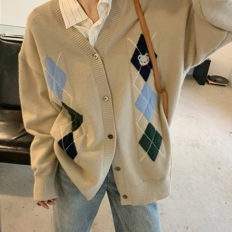 

Женский трикотажный кардиган с V-образным вырезом и длинным рукавом