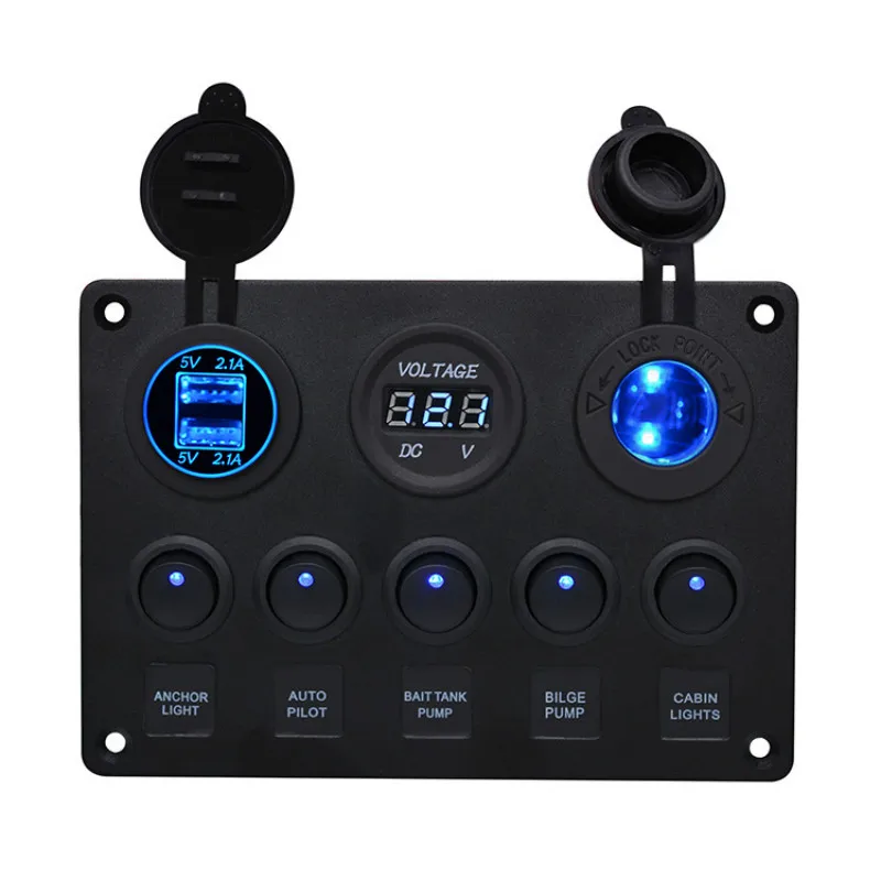 

Car Yacht Combination Switch Round 5-position Switch Dual Usb Car Charger Voltmeter Combination Control Panel Switch
