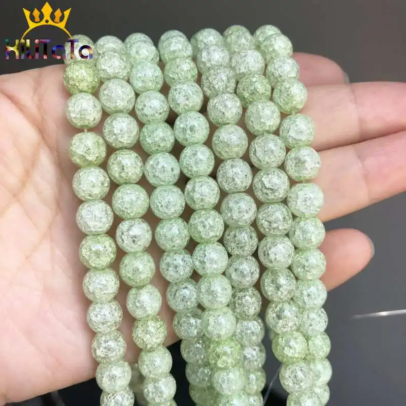 Лимон зеленый снег треснутый Кристалл бусы из стекла и камней круглые свободные