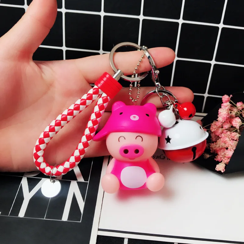 Милый мультяшный брелок для ключей со свиньей животными женская кожаная веревка
