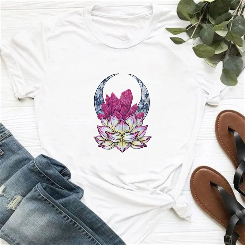 

Summer lotus Moon t shirt Funny Cartoon T Shirt Women Harajuku 90s T-shirt Graphic Tops Female Oversized Ladies Tshirt
