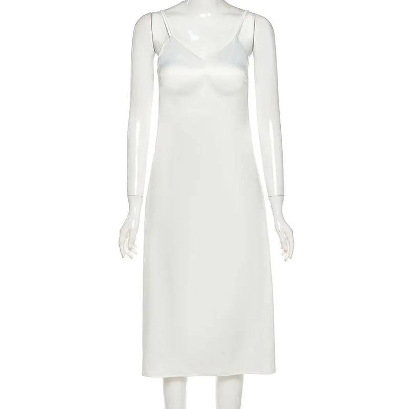 

2021 Summer Dress Women Solid Sleeveless Spaghetti Strap Backless Hollow Out A-line Long Dress Fashion Street Female Dress Robes