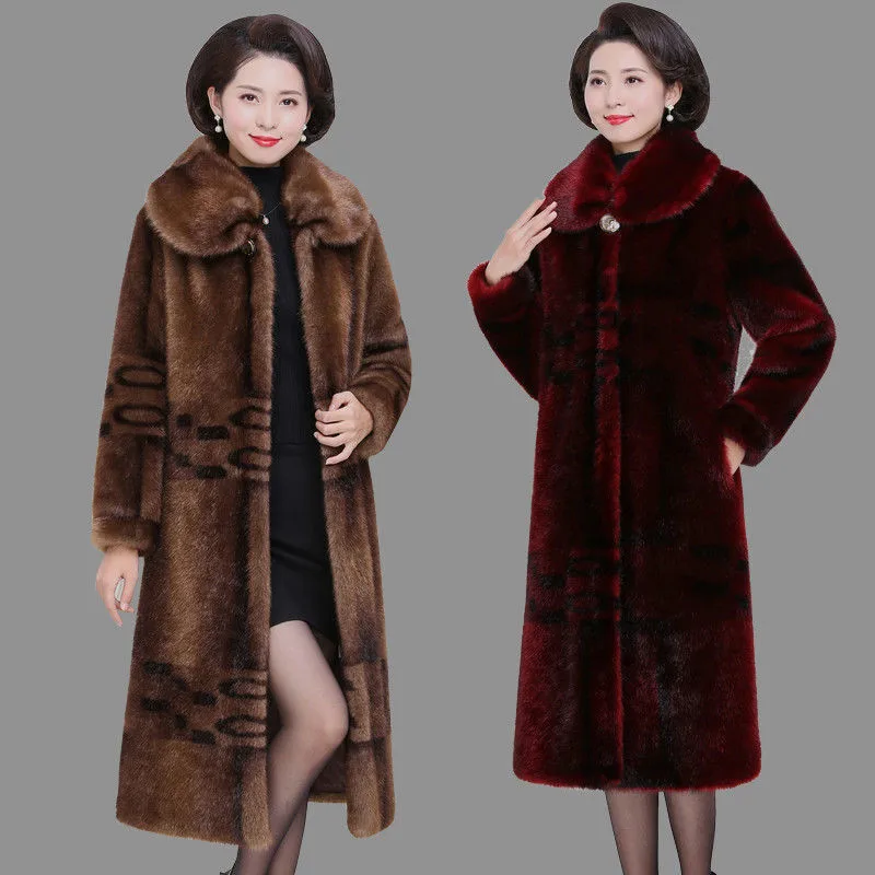 

Long Thicken 5XL New Fashion Mink Parka Jacket Women's Fur Coats Middle Aged Female Winter Warm Velvet Overcoats 2282