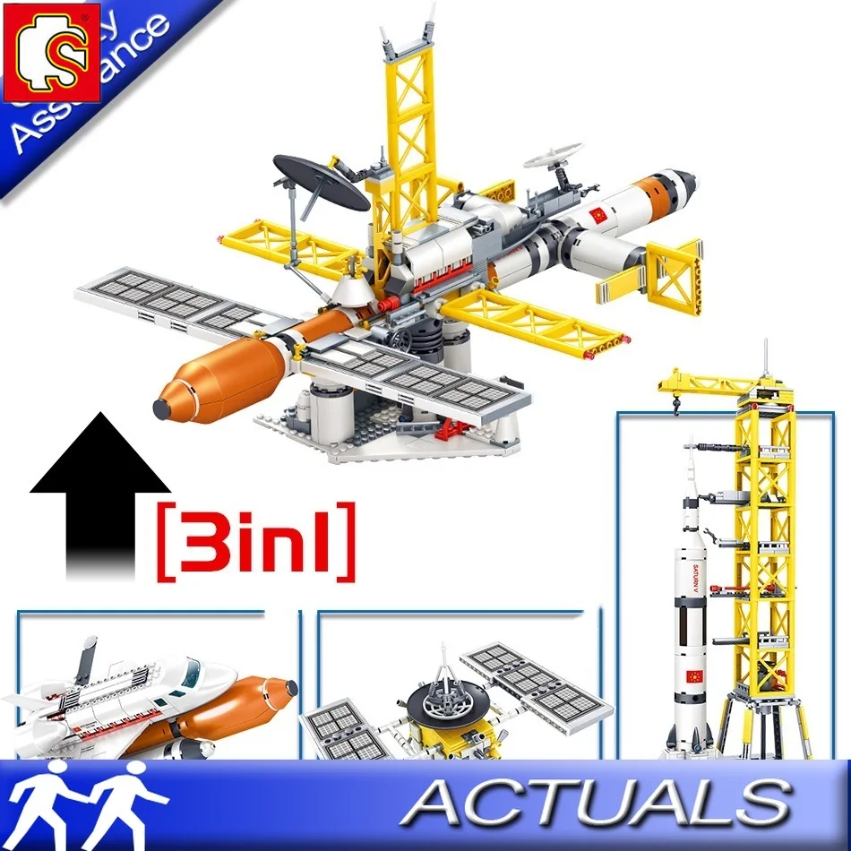 Конструктор космическая станция SEMBO Сатурн в ракета городской шаттл астронавт