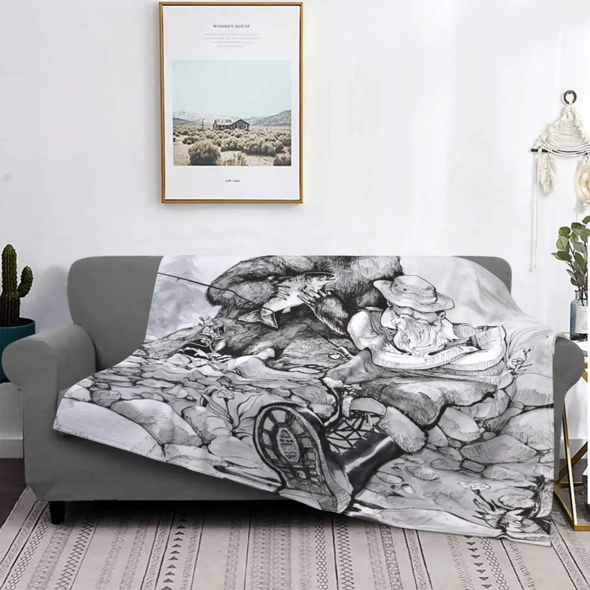 

Fishing Buddies In Pen And Ink Blanket Bedspread Bed Plaid Comforter Sofa Cover Thermal Blanket Weighted Blanket