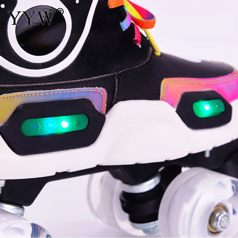 

PU Leather LED Roller Skates Outdoor 4 Wheels Training Shoes Boys Girls Sports Kids Double Row Roller Skate Shoes Patines Shoes