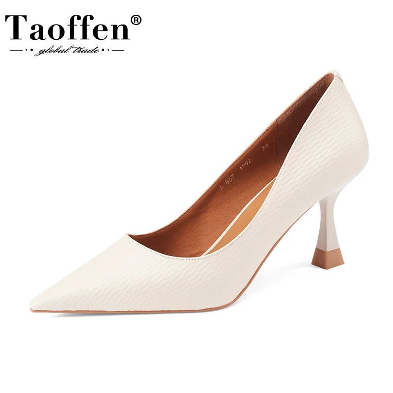 

Taoffen New Woman High Heel Shoes Real Leather Strange Heel Women Pumps Fashion Ladies Party Wedding Shoes Footwear Size 34-39