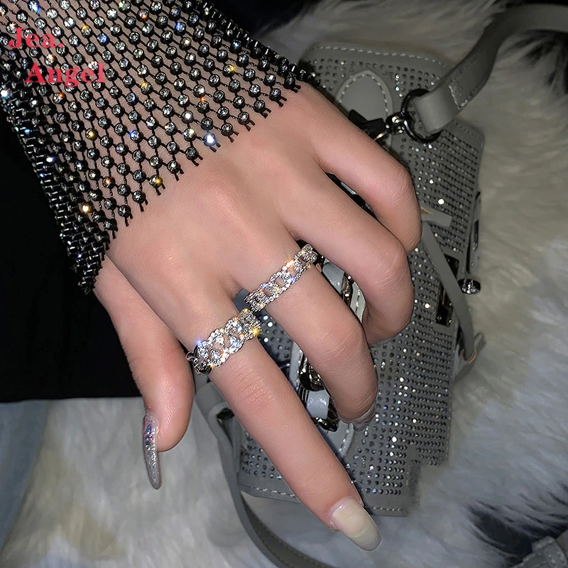 

Jea.Angel 925 Silver Shine Cross Chain Zircon Ring For Men Women Adjustable Couple Ring Anniversaries Valentine's Day Gifts
