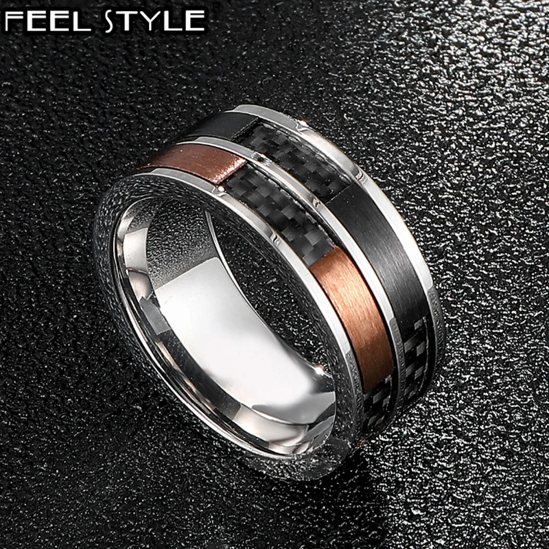 Стильное мужское кольцо из углеродного волокна в стиле хип хоп 316L нержавеющей