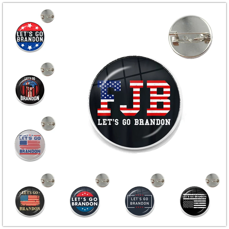 

New Let’s Go Brandon 20mm/25mm Glass Cabochon Brooches American Round Letter FJB Collar Pins For Men Women Kids Funs Gift