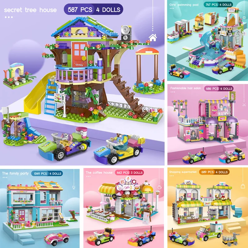 

1049pcs Secret Friends Tree House City Building Blocks Girls DIY Stacking Bricks Toys for Children with Figures Dolls and Cars