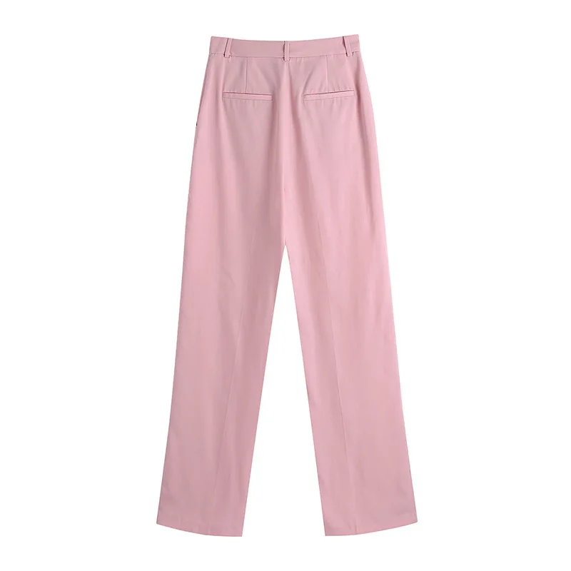 

Fashion All-match Women's New Solid Color Suit Collar Double-breasted Pink Straight Casual Suit Jacket + High Waist Loose Pants