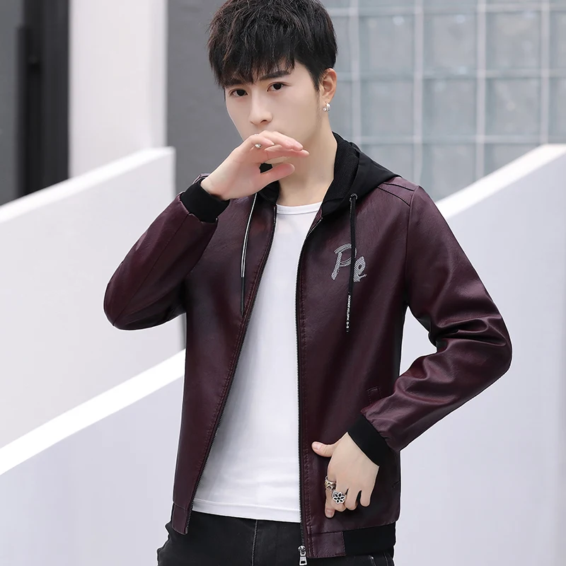 Кожаная куртка 2019 Новая мужская кожаная Осенняя мода приталенная одежда вышивка