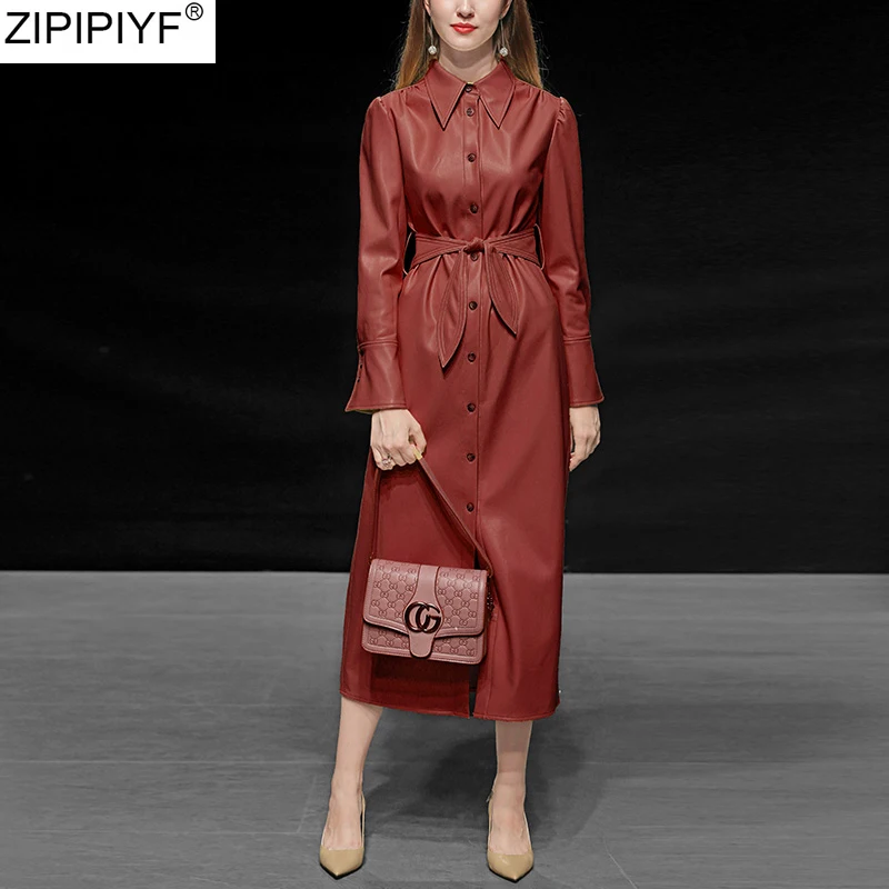 2020 Новое поступление Тренч из искусственной кожи женское повседневное пальто с
