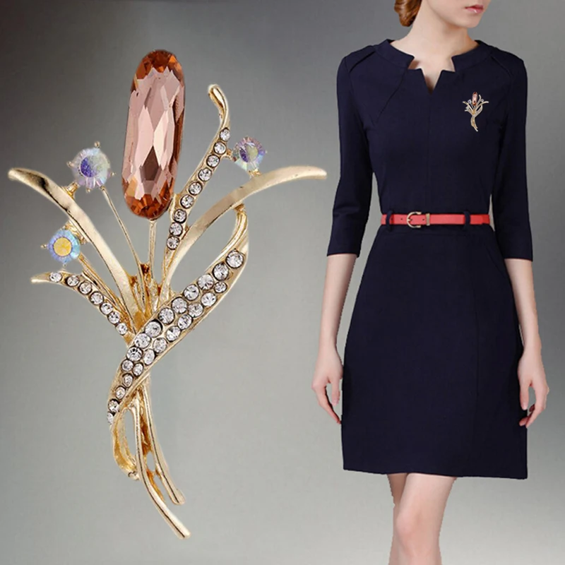 1 шт. Женская Брошь В Виде Цветка с кристаллами | Украшения и аксессуары