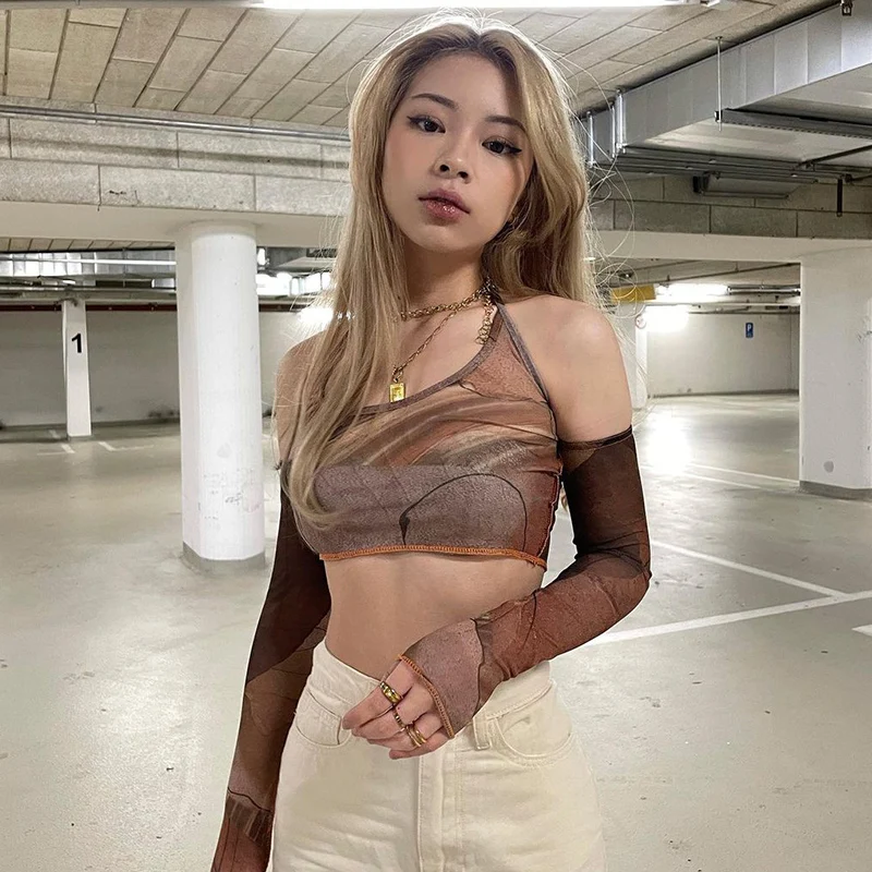 Коричневый корсет с принтом Rapcopter топ винтажный укороченный милый перчатками