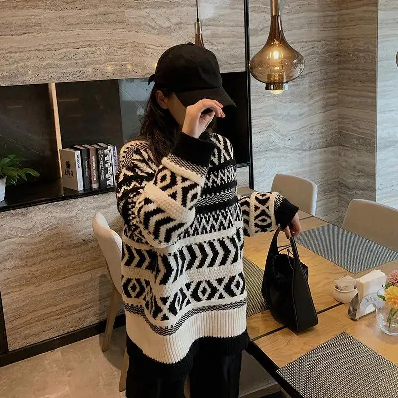 

Winter Vintage Sweater Women New Japanese Loose Couples Hip Hop Knitted Sweater Pullover Harajuku Streetwear Women Clothing Tops