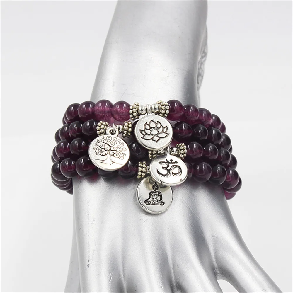 8 мм аметисты лотоса браслет высокого качества Ом Йога буддийский Мала