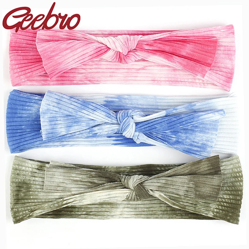 

Geebro Newborn baby Cotton Tie Dye Ribbed headbands Kids Childs Soft Stretch Bow knot Headwear boys Girls Hair bands Accessories