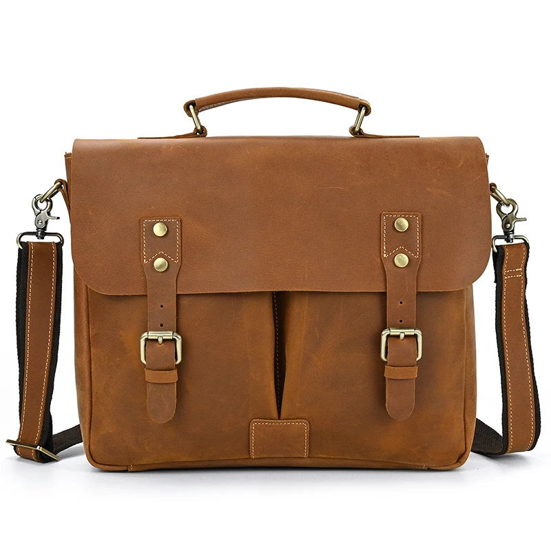 Newsbirds New Design Leather Briefcase Shoulder Bag A4 Genuine Leather Messenger Bag Real Cowskin Men Dalily Commuter Bag