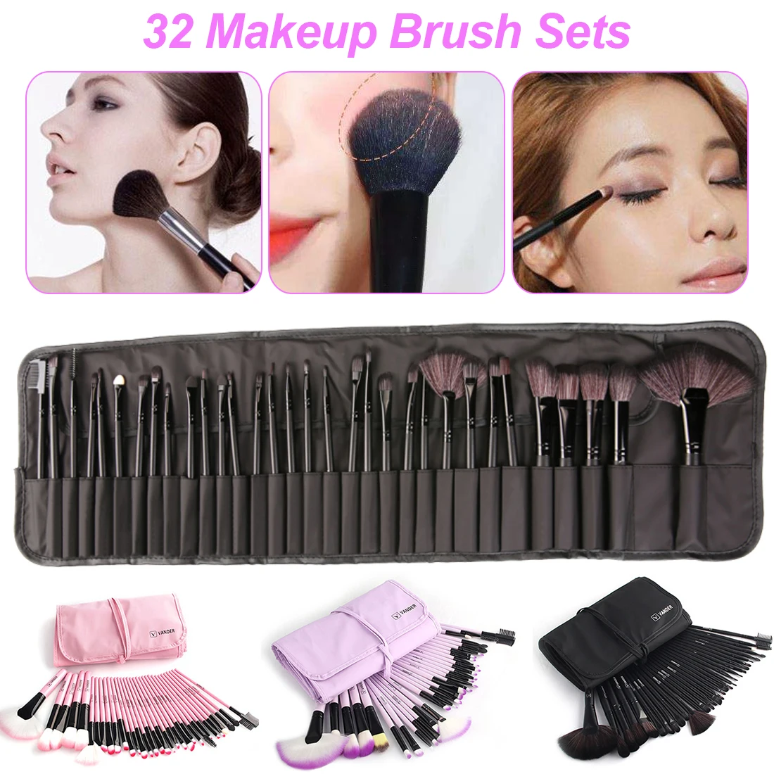 32 шт./компл. кисти для макияжа набор профессиональных деревянных кистей с сумкой