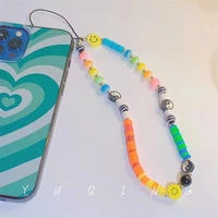 new phone charm beads lanyard mobile chains telephone jewelry for women candy smiley face strap hangs phone accessories
